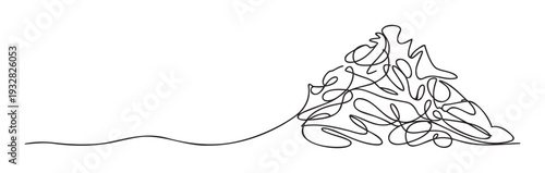 Continuous black line forming an abstract chaotic scribble in a triangular shape suggesting a mountain or Christmas tree, ideal for contemporary graphic backgrounds and creative digital