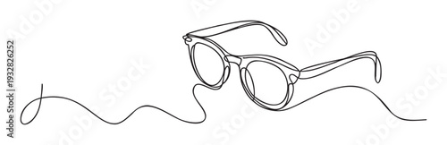 Elegant continuous line drawing of stylish eyewear, perfect for fashion related graphic projects, optical store branding, personal style guides, or minimalist decor applications