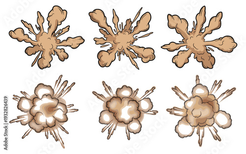 Set of six brown explosion effect graphic elements