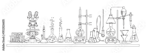 Comprehensive lineup of chemistry and biology laboratory equipment arranged for scientific experiments and research ideal for educational content and sciencerelated visuals