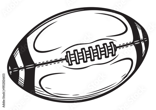 A dynamic black and white football graphic perfect for sports marketing, team branding, athletic event promotion, or game day themed content across various media platforms.