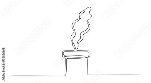Minimalist continuous line drawing of a chimney emitting a plume of smoke, suitable for environmental sustainability projects, industrial production graphics, and energy sector