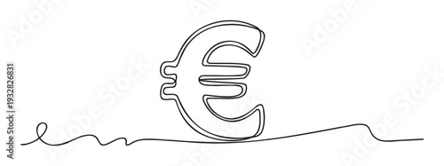 Simple continuous line drawing of the euro currency symbol representing financial growth and global economy for business and financial presentations