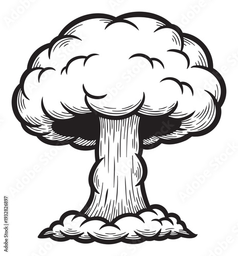 Powerful mushroom cloud explosion graphic depicting immense force and significant impact suitable for educational visuals historical displays or impactful symbol applications