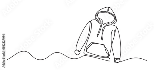 A minimalist oneline drawing captures the essence of a comfortable hoodie, perfect for contemporary sportswear promotions or apparel brand advertisements and marketing materials.