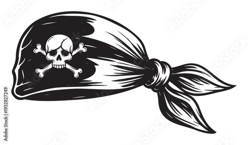 Stylized pirate bandana featuring a bold skull and crossbones emblem, ideal for conveying themes of adventure, rebellion, or as a distinctive accessory for character designs and event