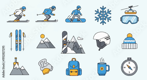 Collection of Winter Sports Icons and Symbols.