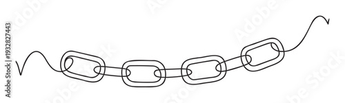 A simple black continuous line drawing illustrating a series of connected links forming a chain, ideal for use as a graphic design element in projects requiring abstract visuals or