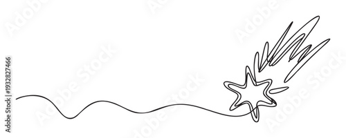 Dynamic single line drawing of a stylized shooting star with an energetic tail, perfect for modern graphic compositions, web banners, or astronomical themed projects