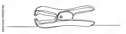 A minimalist continuous line drawing of a practical staple remover, perfect for office supply themed graphics or stationery store marketing materials.