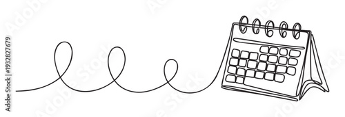 Continuous one line drawing of a simple desk calendar symbolizing organization, planning, and scheduling, ideal for business presentations, personal productivity apps, or time management