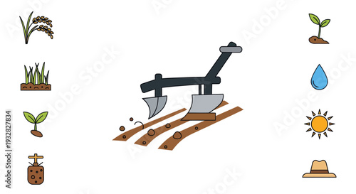 Farming Equipment and Agriculture Icons Set