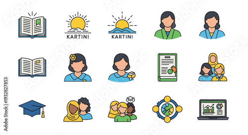 Diverse Women Icons: Education, Career, Community, Success Icons Set