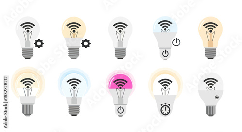 Smart LED Light Bulbs Collection: Wi-Fi Connected, Color Changing, Dimmable with Timer & Settings Icons