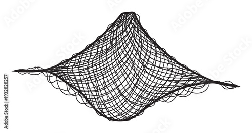 Abstract black line drawing resembling a suspended net or hammock, creating an intriguing visual texture suitable for modern graphic artwork, minimalist backgrounds, or conceptual web