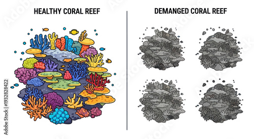 Healthy vs Damaged Coral Reef Comparison