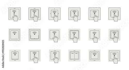 Smart Home Technology: Collection of Wi-Fi Enabled Light Switches with Finger Press Icons