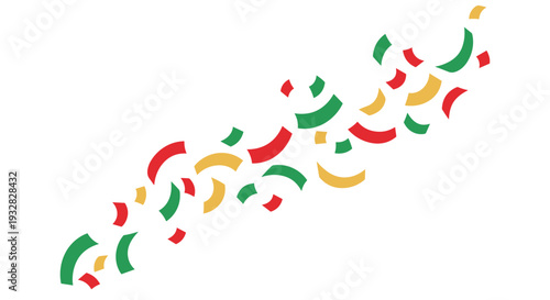 Abstract Confetti Stream with Red Green Yellow Arcs on White