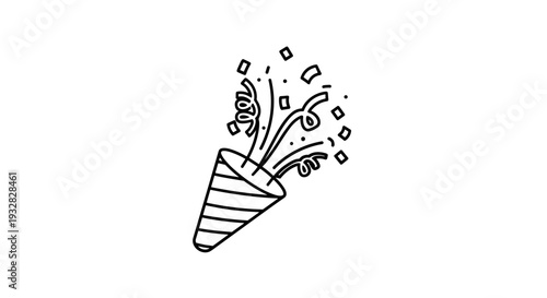 Hand Drawn Party Popper Exploding with Confetti Outline Icon