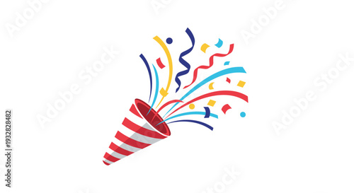 Festive Party Popper Bursting with Colorful Confetti and Streamers
