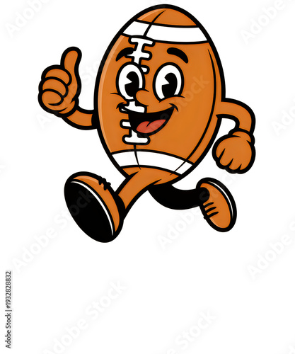 Cartoon football character running with thumbs up