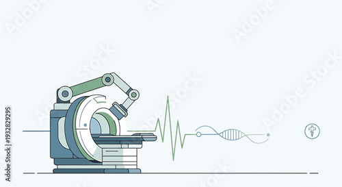 Medical MRI Scanner with DNA Helix and Heartbeat Line - Science Technology