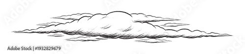 Dynamic black and white clouds with a textured, sketchy appearance evoke a dramatic atmosphere, suitable for various graphic projects requiring a distinctive weather portrayal
