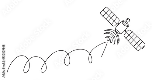Modern communication satellite continuously transmitting a digital signal across the globe, ideal for showcasing concepts of advanced networking, internet connectivity, and space technology