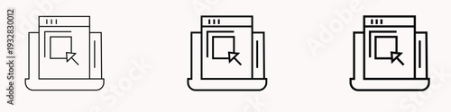 Computer Screen Interface with Cursor Clicking on Element Icon Graphic Design Simple Outline Vector