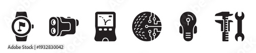 Collection of contemporary golf technology and precision equipment vector icons perfect for sports app interfaces, retail product catalogs, and instructional golf guides