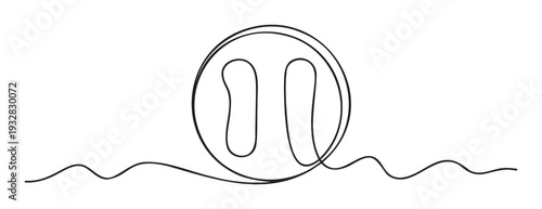 Abstract continuous line drawing depicting a symbolic pause icon or abstract twin elements encased in a dynamic circle, useful for modern interface applications, media player controls, or