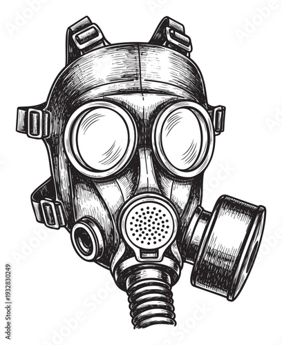 Vintage style gas mask equipment for respiratory protection in dangerous environments used for historical graphics or survival themed content