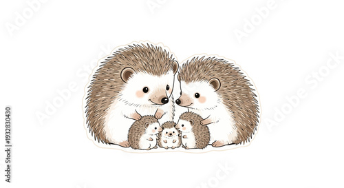 A sweet hedgehog family of five cuddling together