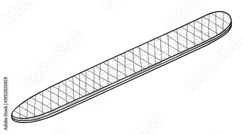 A monochrome line drawing depicting a wooden craft stick with a diamond grid texture and rounded ends, ideal for educational resources, creative projects, or playful designs.