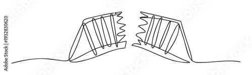 Continuous line drawing of a broken bridge depicting a significant rupture or division, ideal for illustrating concepts of disconnection, challenge, or the need for repair and unity.