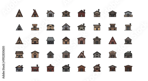 Pixel Art Houses Collection: Village Buildings, Tiny Homes, Retro Game Icons