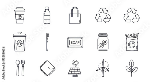 Eco-Friendly Lifestyle Icons: Sustainable Products and Renewable Energy Concepts