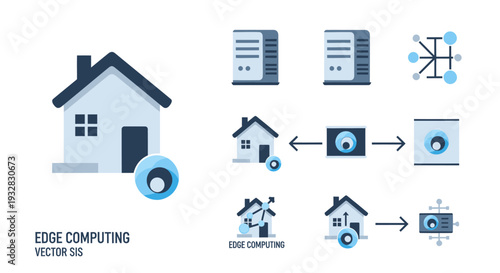 Edge Computing Icons: Smart Home, Servers, Network, Data Processing, IoT