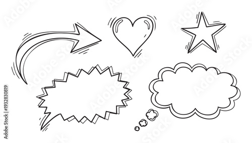 A collection of expressive hand drawn doodle style graphic elements perfect for emphasizing messages visual storytelling and adding a playful touch to various communication projects