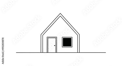 Simple minimalist house line art icon on white background.