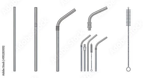 Reusable Metal Straws Set with Cleaning Brush and Different Shapes