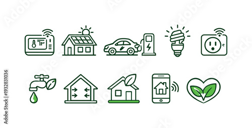 Eco-friendly energy line icon set. renewable, sustainable energy outline collection