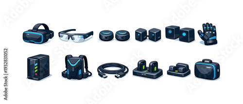 Gadget and electronics icon set. modern tech, virtual reality icons in 3d style