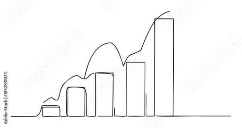 Handdrawn increasing bar graph with an overlaid fluctuating line chart symbolizing business growth financial improvement and economic progress for statistical presentations and data