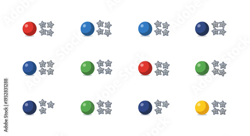 Colorful Balls and Stars Icons Set, Game Elements, Success Symbols