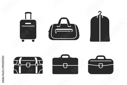 Collection of various luggage and bags icons for travel and business purposes