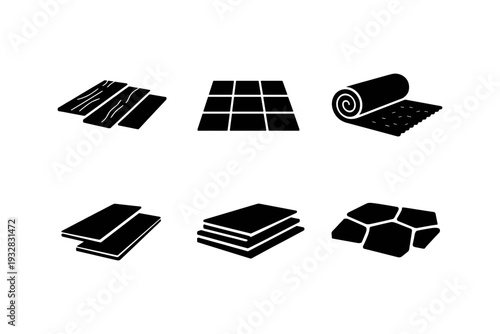 Collection of flooring material icons representing different textures and types for interior design