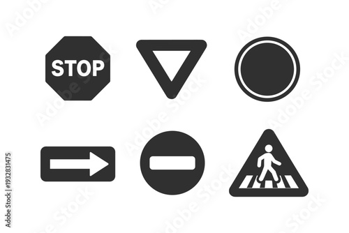 Collection of various traffic and road signs in a flat design style