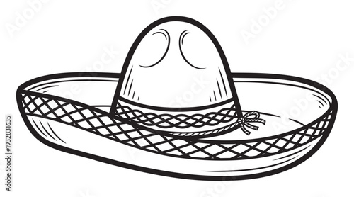 Traditional Mexican sombrero with a wide brim and decorative woven band, ideal for cultural event promotions, festive party invitations, or educational content about Latin American