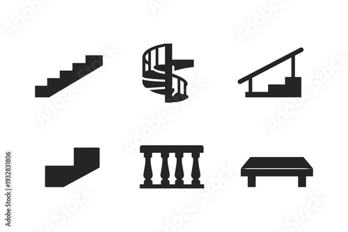 Collection of modern staircase and architectural element icons in a clean, minimalist style